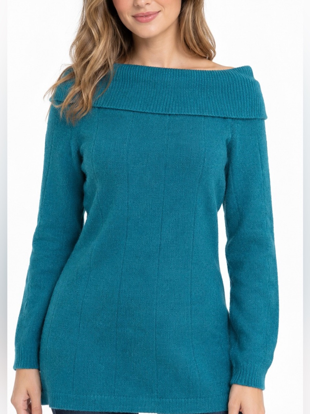 Vintage 90s Allison Paige Angora Lambswool Cowl Neck Teal Sweater M Mint